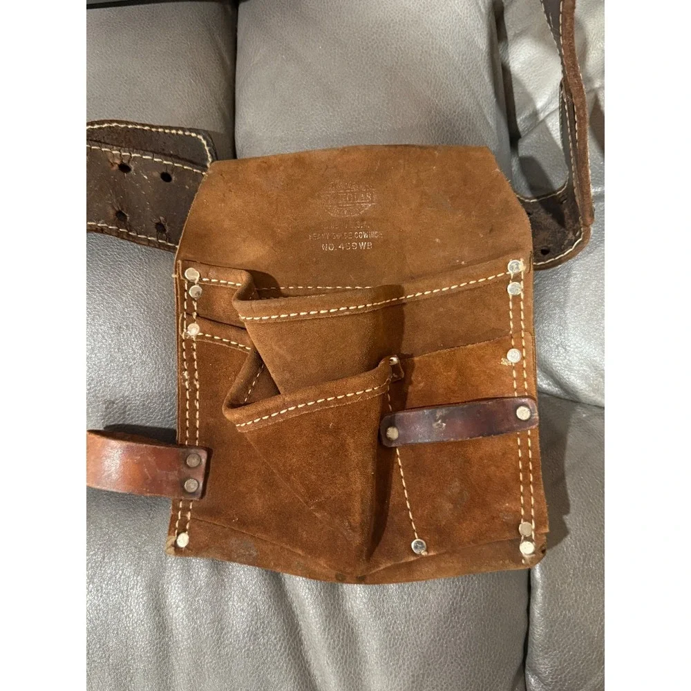Nicholas 469WB Heavy Suede Cowhide Leather Tool Belt Pouch Set Brown Made in USA